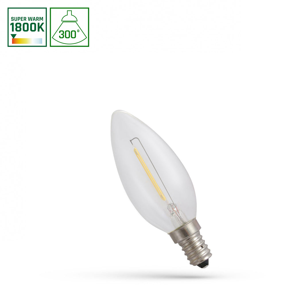 Spektrum LED-Kerze E14 230V 1W 1800K, 60 Lumen, 300° Lichtbündel, IP20, nicht dimmbar, warmweißes Licht